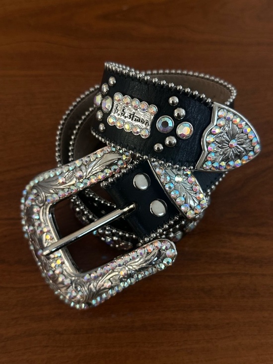 B.B. Simon Black Swarovski Crystal Studded Leather Belt Western Rhinestone Y2K main image 4
